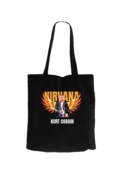 Nirvana Kurt Cobain Guitar Angel Siyah Kanvas Bez Çanta Siyah