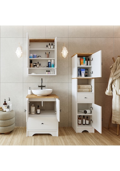 Lavabolu Mat Beyaz Mdf 60 Cm Çekmeceli Banyo Dolabı + Aynalı Dlp Atlantik Çam - Beyaz Lavabolu Mat Beyaz Mdf 60 Cm Çekmeceli Banyo Dolabı + Aynalı Dlp Atlantik Çam - Beyaz