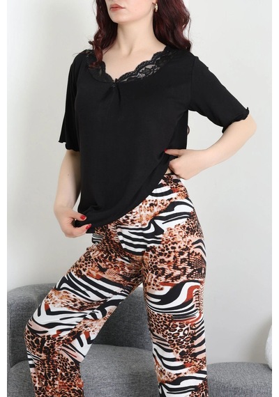 Modi Dantelli Pijama Takımı Siyah - 71502.1773. Açık Bej - Siyah