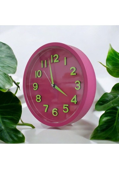 Fosforlu Kabartma Rakam Küçük Çocuk Odası Fuşya Duvar Saati Çap 22 Cm Fuşya