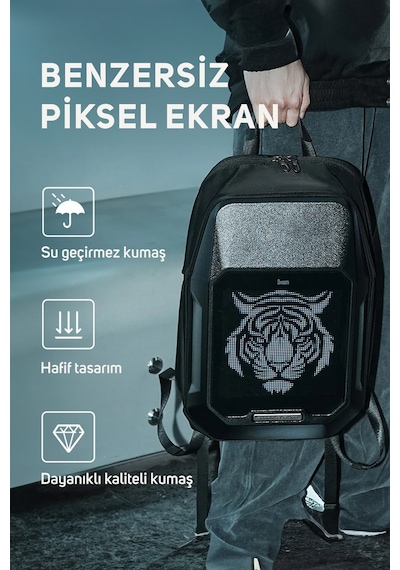 Divoom Pixoo Cyberbag Siyah Piksel Led Ekranlı Sırt Çantası Siyah