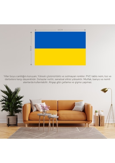 Ukrayna Ülke Bayrağı 45x30cm Duvar Tablosu Çerçevesiz Pvc Tablo