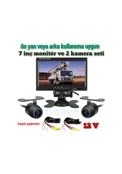 2 Adet Kelebek Kamera 7 İnç Monitör Seti Kayıtsız 12 Volt
