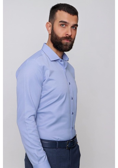 Efor Slim Fit Pamuk Saten Klasik Mavi Gömlek Gk 604 Mavi