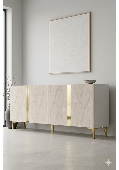 Ka1898btg Anka Konsol Ve Tv Sehpası Beyaz-traverten-gold 180cm