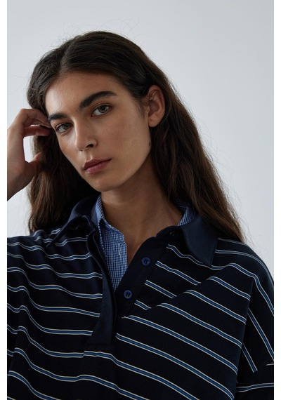Suud Collection Lacivert Çizgili Polo Yaka Tişört