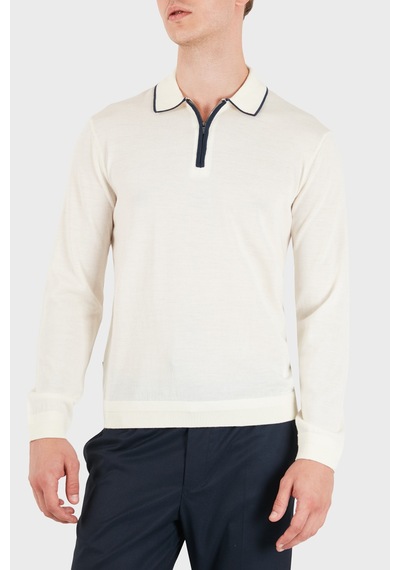 Emporio Armani Logolu % 100 Yün Yarım Fermuarlı Polo Erkek Polo Em006224 Af27805 U0003 Beyaz