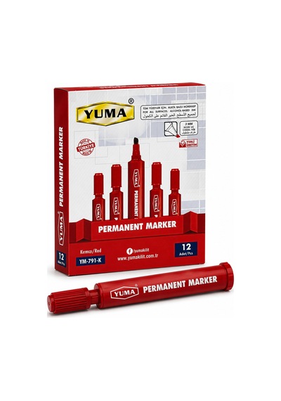 Mavi Permanent Marker Koli Kalemi 12 Li Paket 3 Mm Kesik Uç Kırmızı