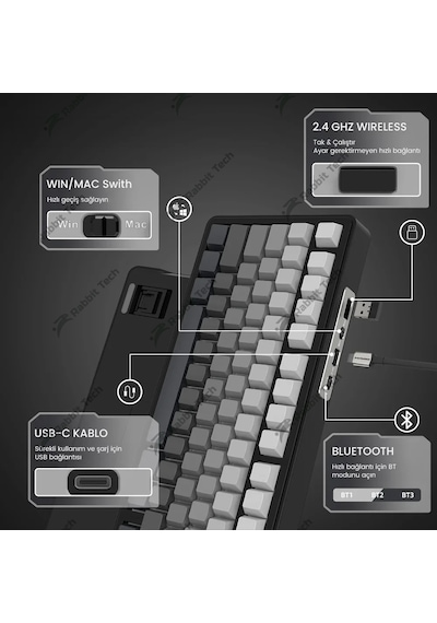 Black Gradiant Rgb Kablosuz Hotswap Mekanik Gaming Klavye Oyuncu Klavye