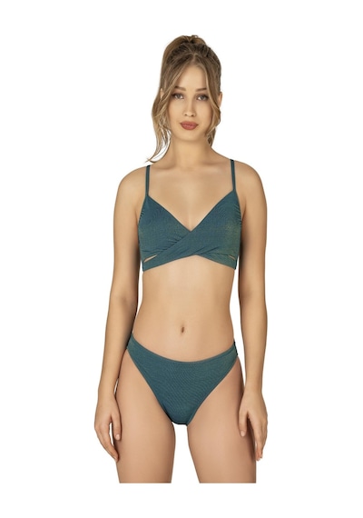 Endeep Kadın Çapraz Detaylı Simli Yeşil Bikini Takımı-yeşil Yeşil