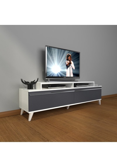 Decoraktiv Ekoflex 4 Mdf Retro Tv Ünitesi Tv Sehpası Beyaz - Antrasit