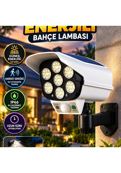 Güneş Enerjili Kamera Görünümlü Led Bahçe Aydınlatması Pır Hareket Sensörlü Ip66