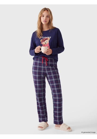 LC Waikiki Lcw Dream Lacivert Bisiklet Yaka Kadın Pijama Takım
