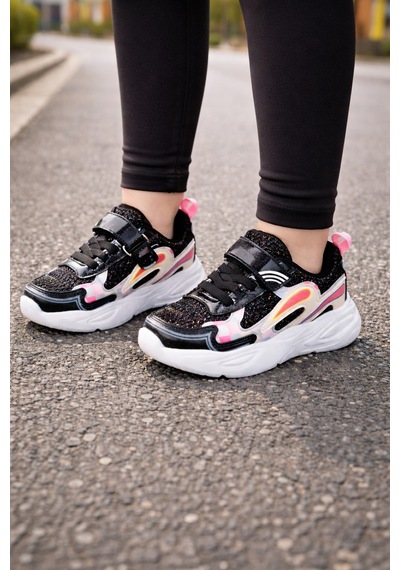 Minibonito Unisex Çoçuk Konfor Taban Cırt Cırtlı Spor Ayakkab Siyah