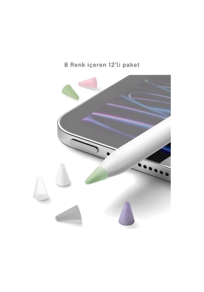 Stylus Kalem Koruma Uçu 12 Li Renkli Set Hassas, Dayanıklı 5 Desibel Tablet Kalem Koruma Ucu