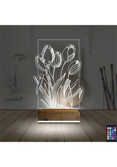 Luvivia Lale Çiçek 3d Lamba - Masa Gece Lambası Şeffaf