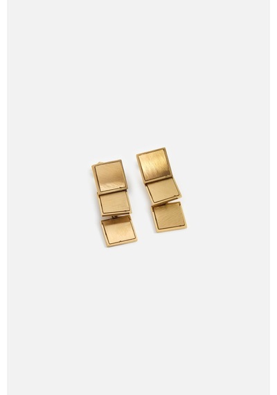 Üçlü Sallantılı Kare Küpe Gold