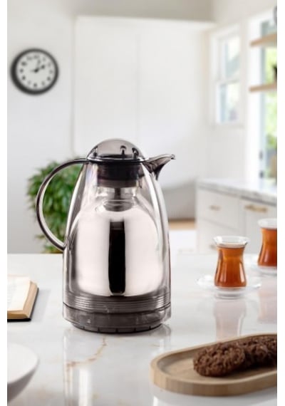 1.5 Lt Isı Yalıtımlı Çay Ve Soğuk Su Termosu Füme 12 Saat Sıcak Tutar& İçi Camdır Beyaz - Şeffaf