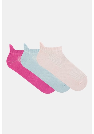 Los Ojos 3 Çift Pamuklu Kısa Boy Sneaker Çorap Mavi-fuşya-pembe