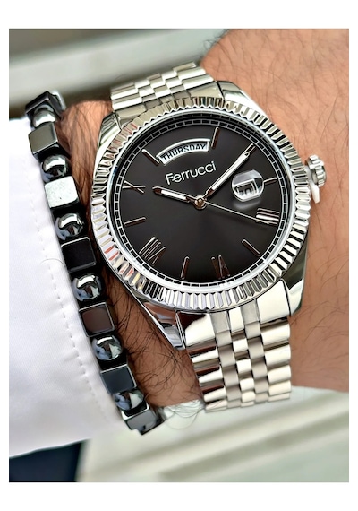 Ferrucci Fcf 60740 Gün Ve Tarih Göstergeli Çelik Erkek Kol Saati