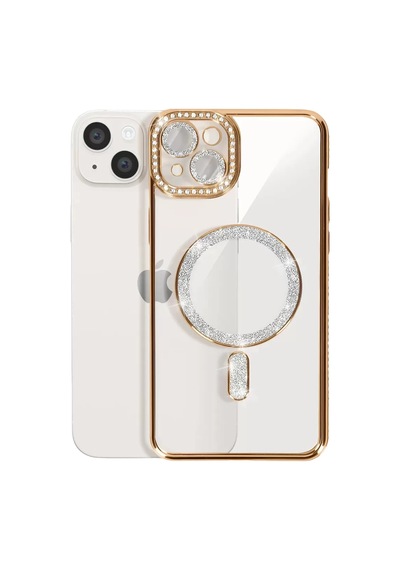 Newface Apple İphone 15 Kılıf Joke Simli Magneticsafe Kılıf - Gold Altın