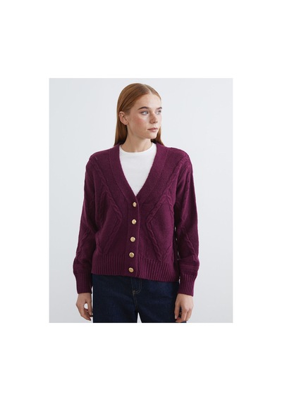 LC Waikiki Alıta Cıty Farkıyla Lcw Modest Bordo Triko Desenli Kadın Hırka Bordo - 931517570 Bordo