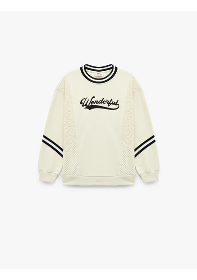 Koton Şardonlu Uzun Kollu Bisiklet Yaka Dantel Detaylı Baskılı Oversize Sweatshirt Bej 6wkg10179ak Ekru Koton Şardonlu Uzun Kollu Bisiklet Yaka Dantel Detaylı Baskılı Oversize Sweatshirt Bej 6wkg10179ak Ekru