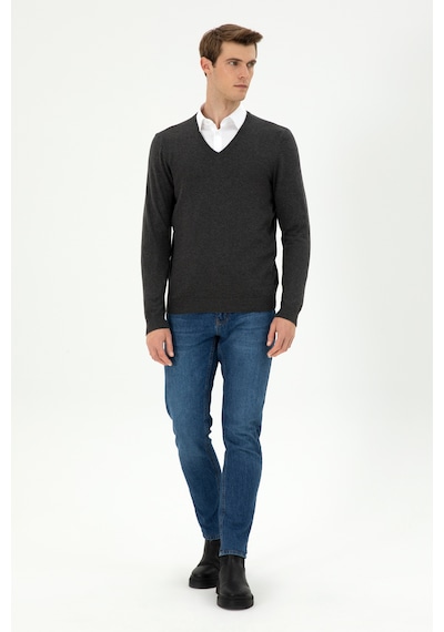 U.S. Polo Assn. Erkek Slim Fit V Yaka Antrasit Melanj Basic Kazak 50294764-VR081