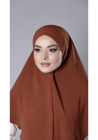 Hürrem Bone Kiremit Pratik Hazır Geçmeli Tesettür Eşarp Aerobin Kumaş Düz Hijab 2309 05