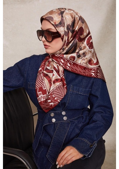 Levidor Desenli Twill İpek Eşarp-0918 Kırmızı