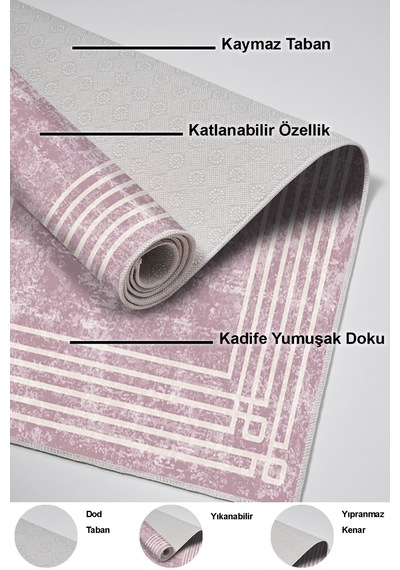 Dekoreko Kaymaz Taban Djt Salon Halısı Trend Modern M5142 pudra