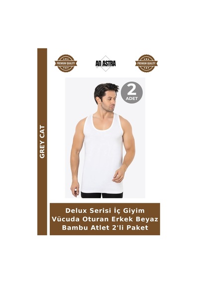 Grey Cat Delux Serisi İç Giyim Vücuda Oturan Erkek Beyaz Bambu Atlet 2'li Paket