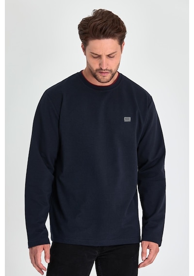 MMetalic Erkek Lacivert Çift Bisiklet Yaka Baskı Detaylı Standart Rahat Kesim Sweatshirt Lacivert