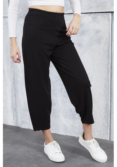 DefyModa Kadın Krep Kumaş Balon Pantolon Siyah