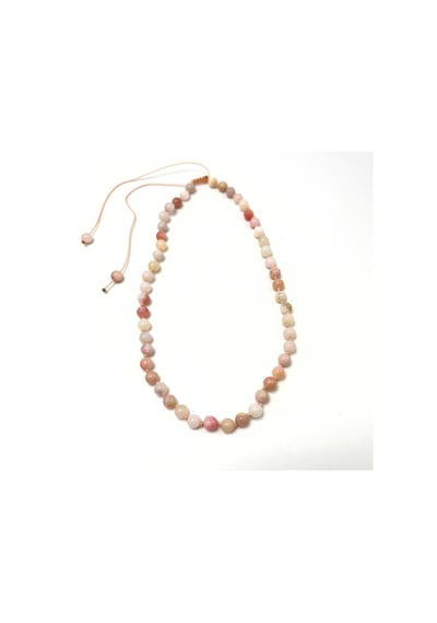 Yıldız Doğal Taş Pembe Opal Doğal Taş 6 MM Makrome Kolye 45 CM - 55 CM Ayarlanabilir Pembe