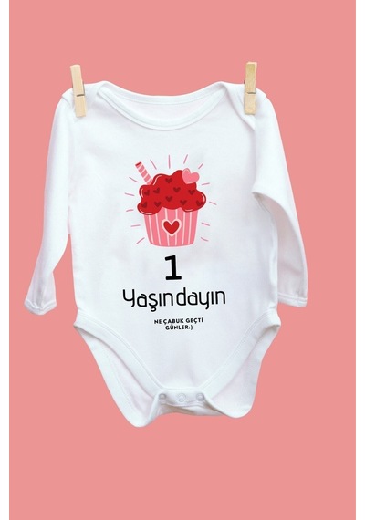Babylimon 6 Yaşındayım Kırmızı Desenli Uzun Kol Body Beyaz - 101536817 Beyaz