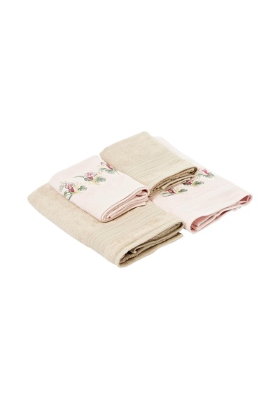 Floret Çiçekli%60 Pamuk%40 Viskoz Hamam Seti, Somon, 2 Adet 70x150 Cm, 2 Adet 50x90 Cm Cok Renkli
