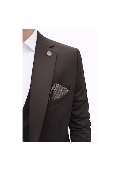 Erkek 3 Parça Slim Fit Takım Elbise Klasik Likralı Kumaş, Tek Düğme, Çift Yırtmaçlı Modern Kesim Ceket Yelek Pantolon Kahverengi
