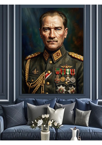 Madalyalı Ve Üniformalı Atatürk Portresi Dekoratif Kanvas - Mdf Ahşap Tablo