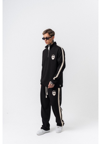 Respire Erkek Şerit Detaylı Yarım Fermuarlı Modal Sweatshirt Siyah