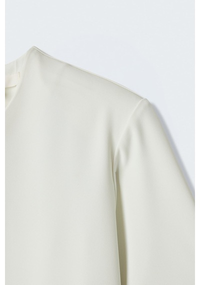 Sateen Kısa Kollu Bluz - Ekru-137407