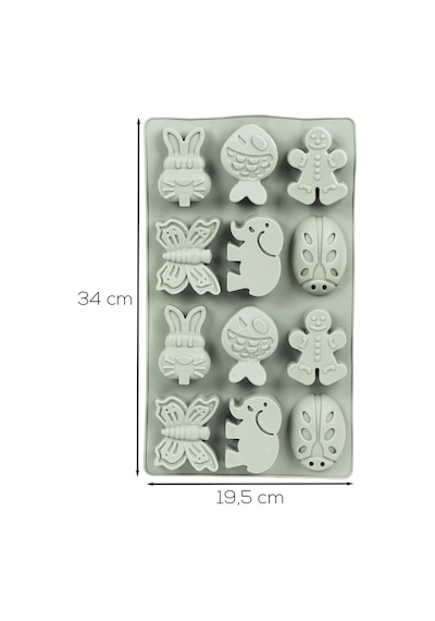 Porsima 30011-70 Silikon 9lu Neşeli Kurabiye Kalıbı Yeşil 19,5 34cm