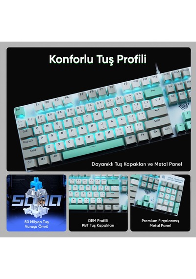 Aula S500 Blue Switch Mavi Led Aydınlatmalı Makrolu Kablolu Gaming Mekanik Oyuncu Klavyesi