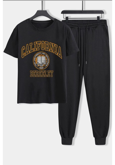 Uyguntarz Unisex California Baskılı 2'li Eşofman Takımı Siyah
