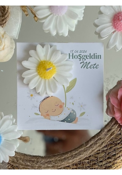 Bernami Mumluk Şamdanpinterest 20 Adet Özel Tasarlanmış Kart Ve Papatya Mum. Bebek Doğum, Babyshower, Doğum Günü, Hediyelik Diğer