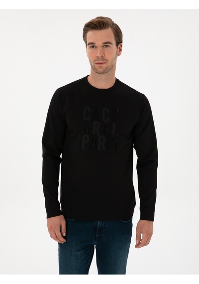 Siyah Regular Fit Bisiklet Yaka Sweatshirt