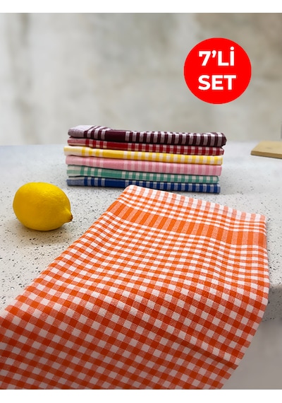 Tuable Pöti Kareli 7'li Kurulama Bezi, Beslenme Örtüsü, Servis Peçetesi, Mutfak Havlusu Renkli Set 45x70cm Çok Renkli