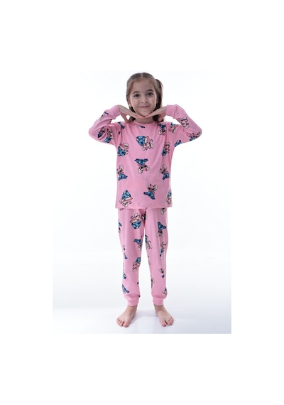 Çizgi Film Karakterli Kız Çocuk Pijama Takımı %100 Pamuk Rahat Ve Yumuşak Kumaş Pembe