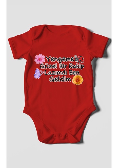 Morivokids Yengeme Güzel Bir Yazılı Kısa Kollu Bebek Body %100 Pamuk Kırmızı