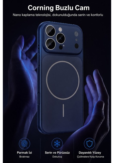 Apple iPhone 17 Pro Uyumlu Kamera Korumalı Magsafe Wireless Şarj Özellikli Full Glass Arka Kapak